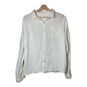 Garance Paris White Linen Viscose Blend Button Front Blouse Top